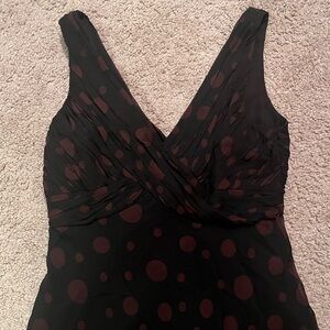 Black and brown polka dot patterned Anne Klein dress. Size 12. Midi length